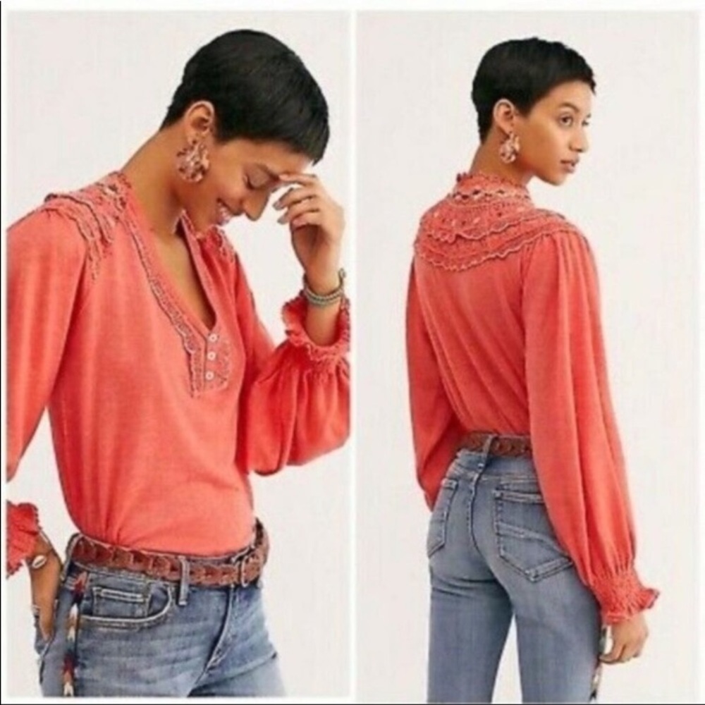 NWT Free People Siesta Fiesta S Coral long sleeve